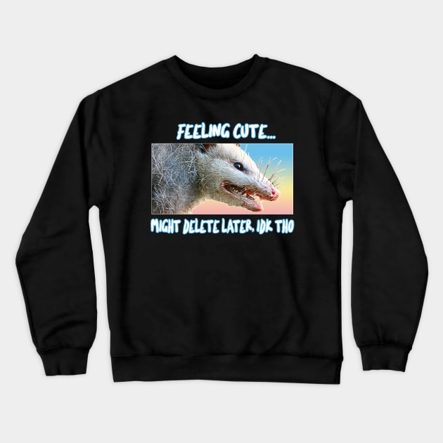 Feeling Cute, Might Delete Later - Funny Possum Design Crewneck Sweatshirt by DankFutura